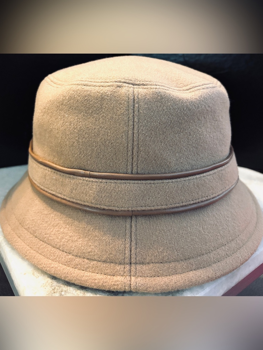 Coach Wool Bucket Hat in Camel with Decorative Turn Lock Band - Picture 8 of 9